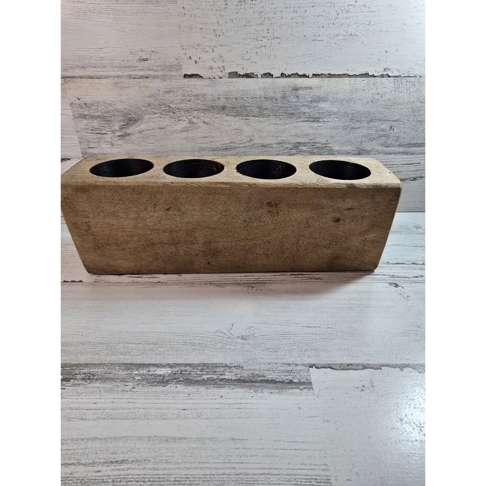 Rustic Wood Sugar Mold 4 Hole Candle Holder Primitive Farmhouse Centerpiece 12in